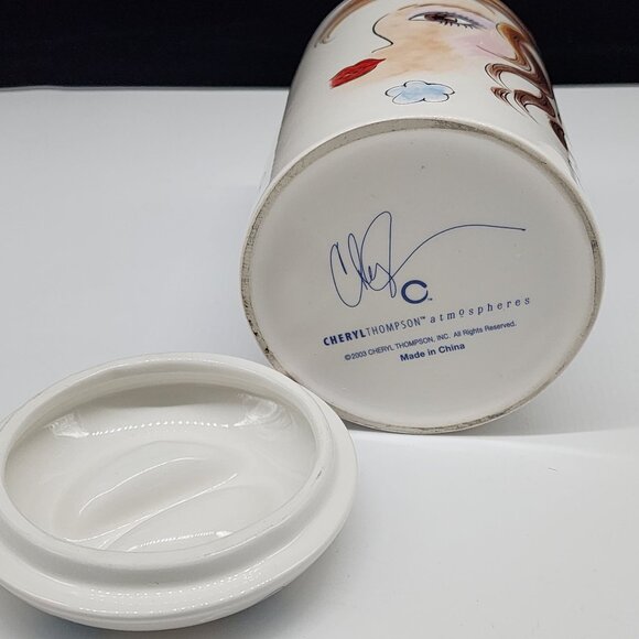 Atmosphere Lady Ceramic Canister Lady Face & Blue Flowers by Cheryl Thompson - Picture 2 of 8